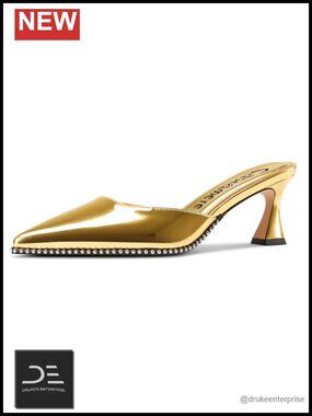 Women's Kitten Heel Mules with Beaded Pointed Toe - 2.6" Heels